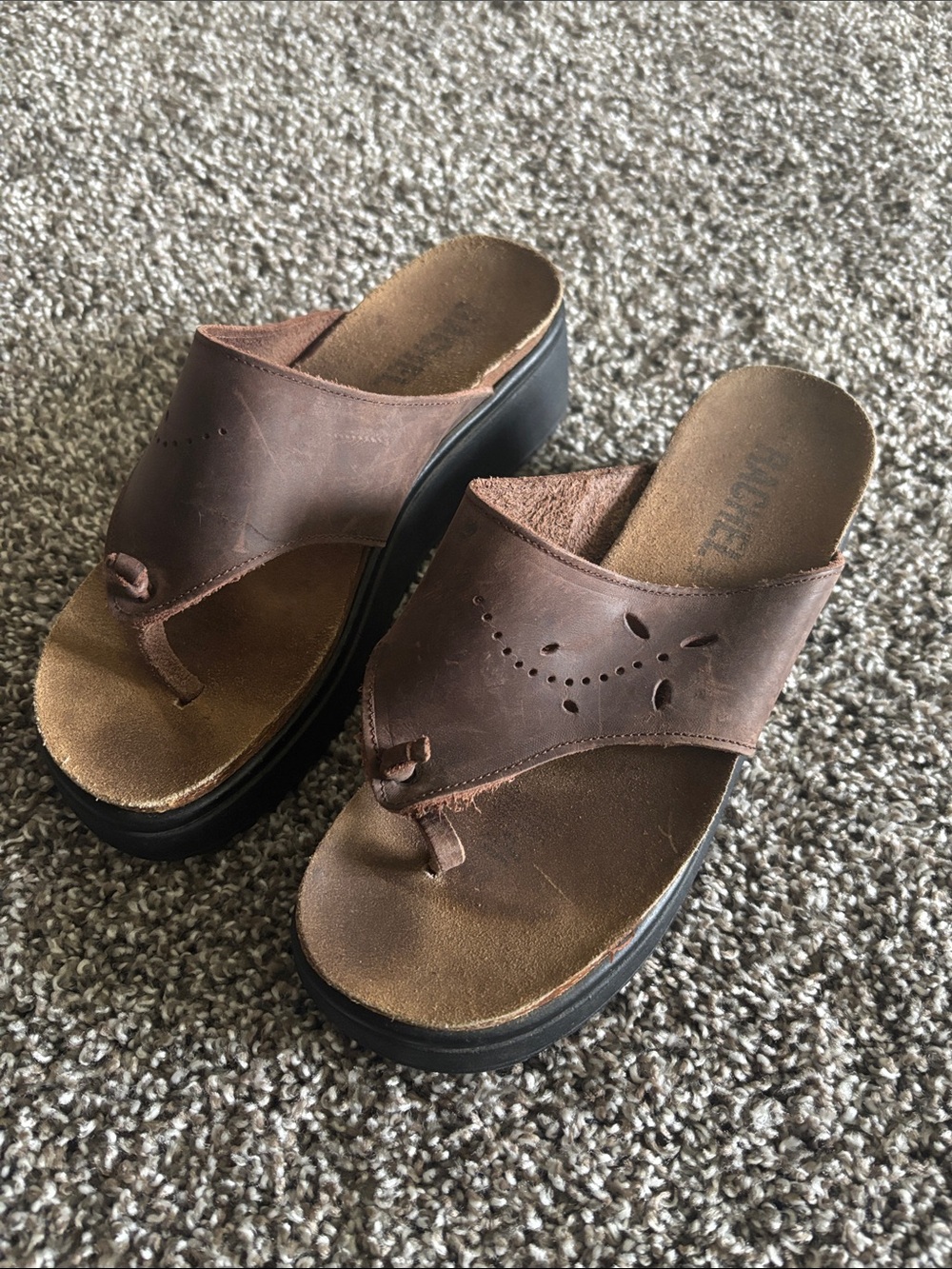 Brown Leather Platform Thong Sandal
